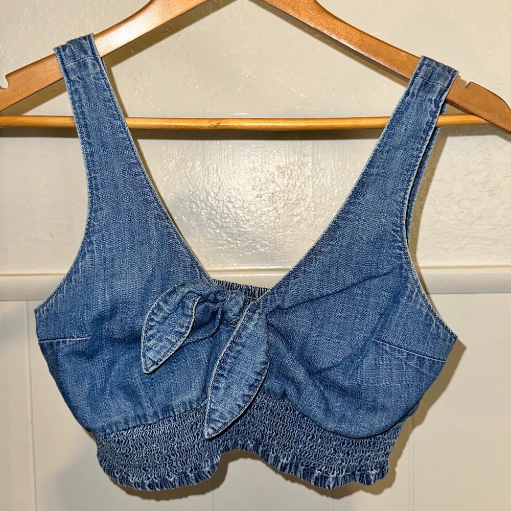 Abercrombie & Fitch - Jean Crop Top With Bow - S - Blue